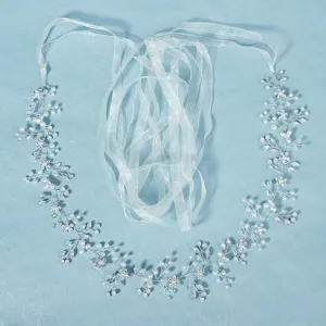 Cintura da sposa fatta a mano con perle e strass, cristalli e nastri per abito da sposa.