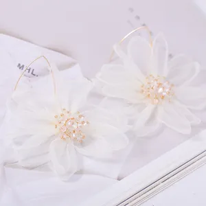 Orecchini pendenti da donna coreani in tessuto a rete con eleganti strass brillanti