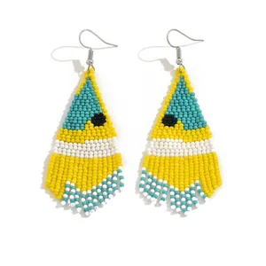 Bohemian handmade colorful beaded fringe dangle earrings for women cute summer vacation jewelry