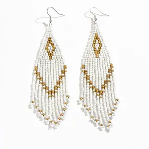 Orecchini pendenti con perline geometriche bohémien fatti a mano lunghi per donne chic