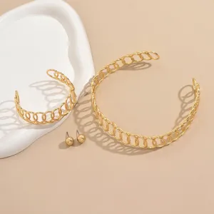 Detail view of European and American personalized metal open hollow geometric jewelry set