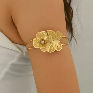 Bracciale da Braccio Regolabile Aperto a Più Strati in Lega di Strass con Fiori e Farfalle Catena del Corpo Gioielli da Donna