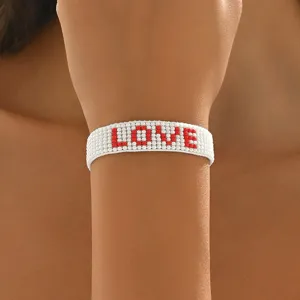 Bracciale intrecciato con perline LOVE stile bohémien da donna, accessorio di coppia.