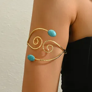 Bracciale da Braccio Aperto Svuotato Geometrico in Lega Esagerata da Donna Bracciale Rigido da Mbraccio Superiore a Vortice di Spirale Alla Moda Con Gioielli a Catena per il Corpo in Imitazione Turchese