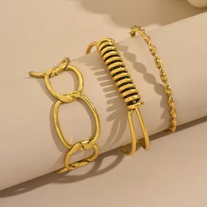 Set di 3 bracciali geometrici dorati vintage bracciali rigidi impilabili da donna moda gioielli.