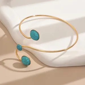 Manchette de bras ouverte geometrique turquoise tendance pour femmes, bijou corporel.