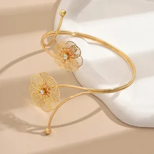 Bracciale da polso superiore a fiore cavo dorato gioielli aperti geometrici donna
