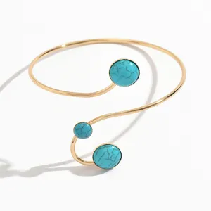 Bracelet de bras géométrique ouvert turquoise exagé, bijoux chaîne de corps pour femmes.