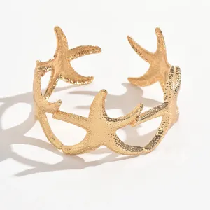 Pulsera brazalete de estrella de mar dorada, cadena de cuerpo abierta estilo playa mujer.