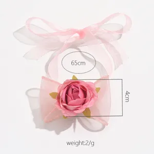 Bracciale con nastro in organza rosa fiore di rosa dolce delicato accessorio polso
