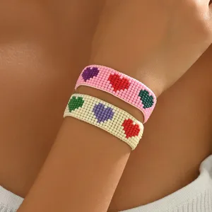 Bracelet Réglable Tissé à la Main Bohème Avec Perles de Rocaille en Forme de Cœur Pour Femmes Couples Mode Bracelet en Corde Géométrique Bijoux Cadeau