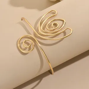 Bracciale da braccio aperto geometrico a spirale dorato, gioiello corpo fiore astratto donna.