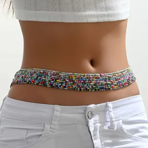 Colorful seed bead waist chain multi-layer bohemian belly chain for women summer beach party
