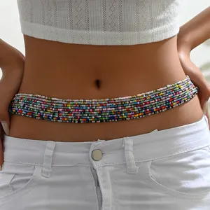 Bohemian Colorful Multilayer Glass Seed Bead Waist Chain For Women Beach Holiday Handmade Woven Body Chain Jewelry Accessory Gift
