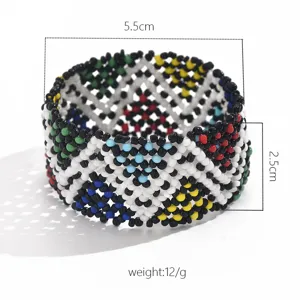 Bohemian handmade beaded flower bracelet for women, trendy colorful woven cuff jewelry.