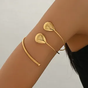 Bracciale Aperto a Conchiglia Geometrica Minimalista per Donna Bracciale in Metallo in Lega a Più Strati Gioielli di Moda Oro Argento