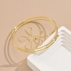 Bracciale da braccio aperto filo dorato fiore minimalista gioiello geometrico corpo chic