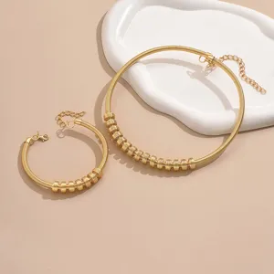 Gold spring coil necklace bracelet set metal jewelry for women party daily wear