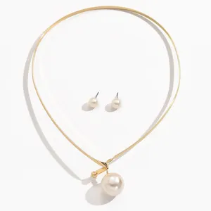 3 Pcs Set Geometric Pearl Choker Necklace and Stud Earrings Trendy Women Fashion Jewelry