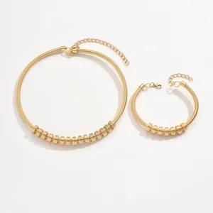 Gold tone coil choker necklace and bracelet set geometric spring layered jewelry for women