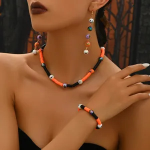 Halloween teschio e zucca argilla morbida set collana orecchini bracciale per donna.