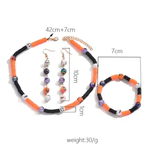 Halloween teschio zucca argilla gioielli set collana orecchini braccialetto festa