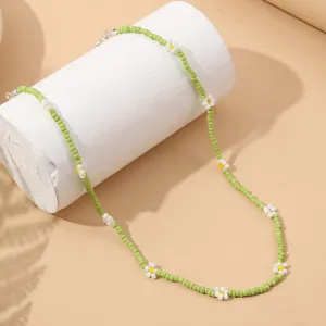 Bohemian green seed bead flower necklace handmade daisy choker jewelry for women styling