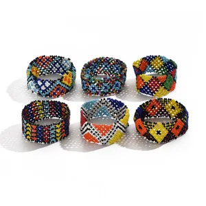 Bohemian handmade seed bead bracelets set for women colorful geometric woven fashion jewelry chic