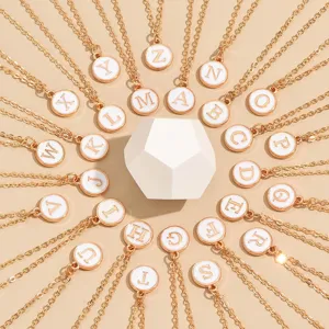 Fashion Zinc Alloy Drip Oil Initial Letter Necklace Gold O-Chain Round Pendant English Alphabet Initial Initial Personalized Jewelry For Women