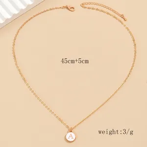 Minimalist gold chain necklace with white enamel letter A pendant, adjustable length 45+5cm.