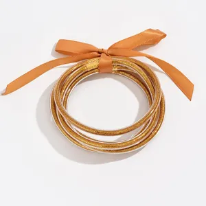 Transparante glitters multilaag armbanden met chique oranje strik voor vrouwen