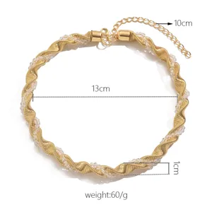 Gold spiral wrapped crystal choker necklace for women party fashion statement jewelry.