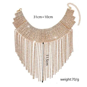 Lussuosa collana girocollo con frange in strass da donna, gioiello di colletto scintillante.