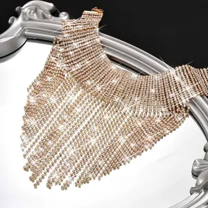 Girocollo con frange di strass multi-filo glamour per donna gioielli di lusso per feste.