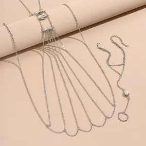 Set catena corpo argento con bracciale, gioielli con nappe per vacanze e feste eleganti.
