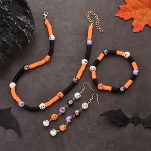 Halloween teschio zucca collana bracciale orecchini in argilla polimerica set gioielli da donna