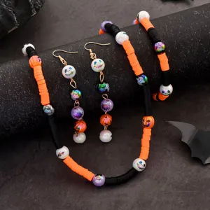 Set di gioielli in perle di argilla di Halloween collana bracciale orecchini festa