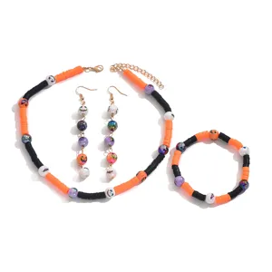 Halloween set di gioielli perline di argilla arancione nero collana orecchini bracciale