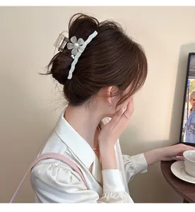 Koreanische große schimmernde Blumen Haarklammer mit Perle, elegante Hochsteckfrisur Haarkralle.