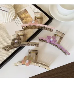 Koreanischer Stil große schimmernde Blumen Haarklammer mit Perle, elegantes Haarschmuckstück.