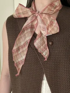 Pañuelo de cuello fino a cuadros estilo coreano cinta versátil para mujeres verano.