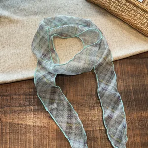 Chic bufanda estrecha cinta para mujer, elegante pañuelo vintage de cuadros accesorio cabello.