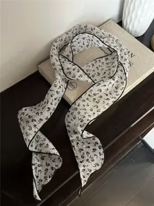 Pañuelo de seda largo y estrecho con estampado floral estilo coreano para mujer y lazo.
