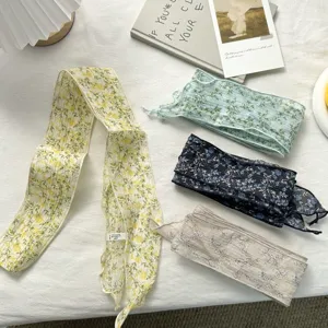 Estilo Coreano Floral A Cuadros Topos Pañuelo Estrecho Poliéster Cinta Larga Banda de Pelo Pañuelo para Mujer Accesorios Diarios