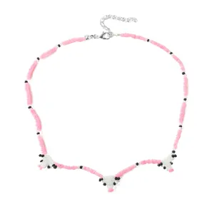 Korean bohemian pink beaded cow necklace cute animal pendant fashion jewelry for women