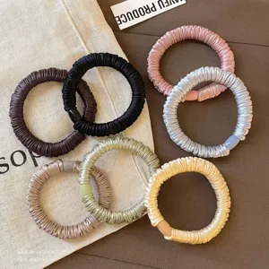 Koreanischer Stil Satin Plissiert Haargummi Einfarbig Hohe Elastische Haarband Mit Perlen Dekor Minimalistischer Mode Haarschmuck Für Damen