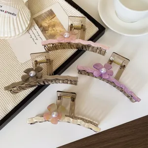 Koreanische große Acryl Haarklammer mit bunten Blumen und Perlen für elegante Frisuren