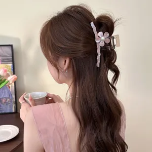 Koreanische große Haarklammer mit bunter Blume und Perle, elegante Haarspange für Damen.