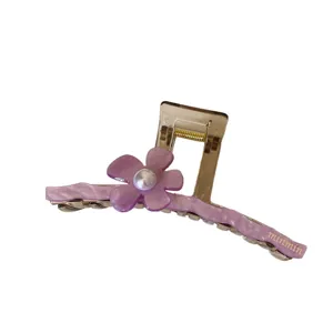 Koreanische große schillernde Blumen Haarklammer mit Perle, elegantes Haaraccessoire.