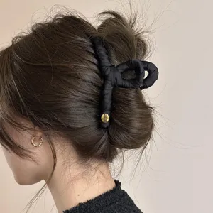 Eleganter Stoffumwickelt Große Haarkralle Süß Einfarbig Schleife Haarklammer Mit Metallelement Für Damen Haaraccessoires